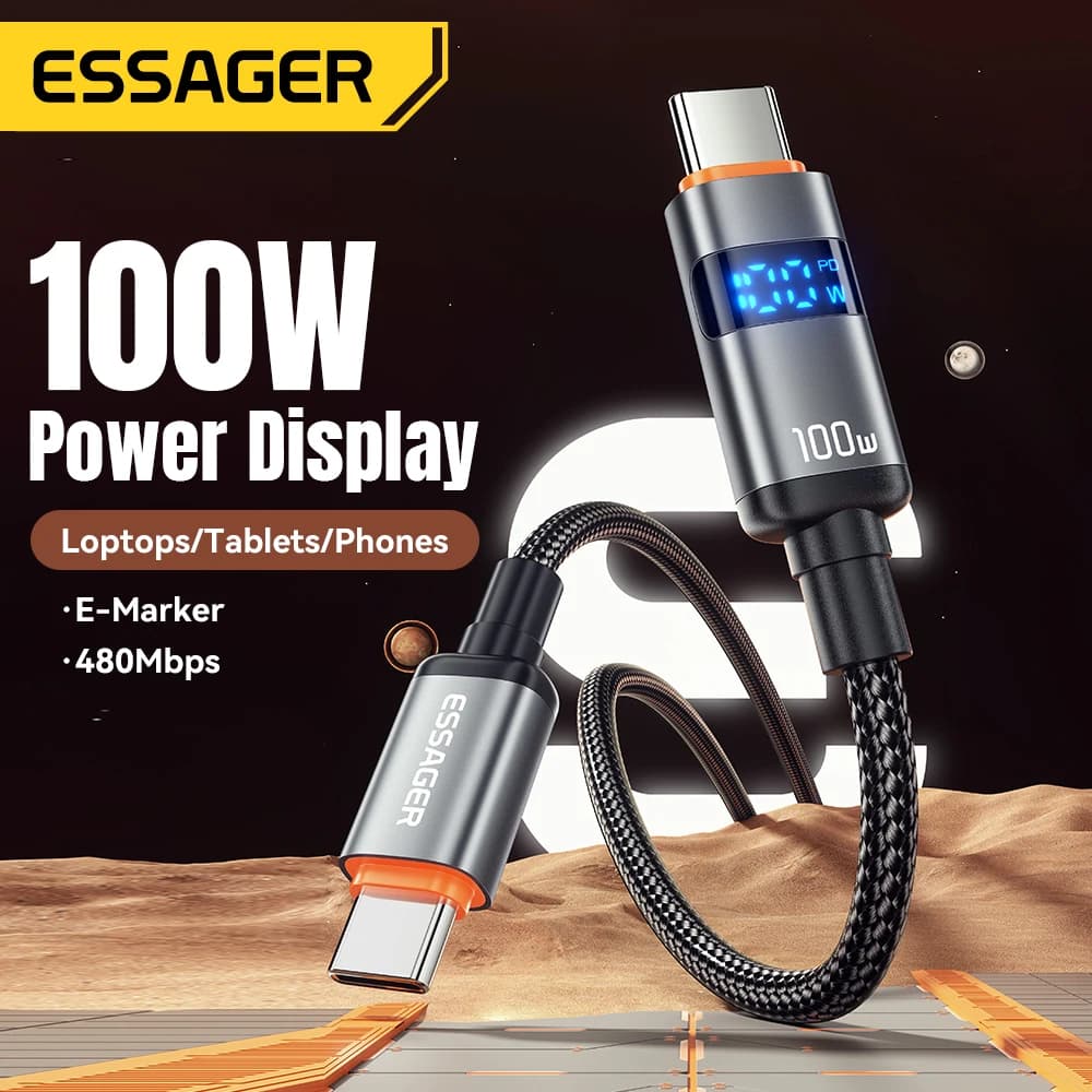 Essager Type C to Type C Cable 100W PD Fast Charging Charger USB to Type-C Display Cable For Xiaomi 14 MacBook Pro iPad Samsung