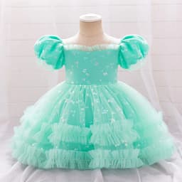 Baby Girl 1st Birthday Party Baptism Dresses Flower Girls Wedding Bridesmaid Layered Dress Toddler Kids Fluffy Summer Casual Wea