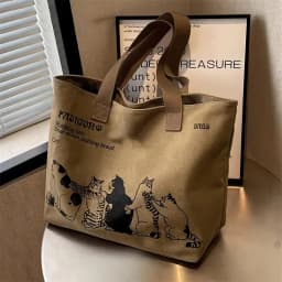 Women's Fashionable Canvas Tote Bag Spacious Durable Shoulder Bag with Zipper Closure Classic Design for Work