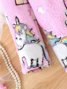 Girls Autumn Cartoon Unicorn Print Flannel Long Sleeve Hooded Dress