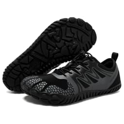 HOBIBEAR Wide Toe Barefoot Shoes for Unisex Artificial Leather Outdoor Walking Sneakers Zero Drop Minimalist Elastic Band Shoes