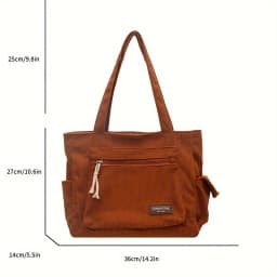 Simple Corduroy Tote Bag, Solid Color Shoulder Bag, Retro Multi Pockets Handbag For School Work Shopping