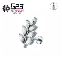 ASTM F136 Titanium 16G Leaf Shape CZ Earring Tragus Helix Conch Lobe Stud Piercing Jewelry