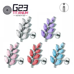ASTM F136 Titanium 16G Leaf Shape CZ Earring Tragus Helix Conch Lobe Stud Piercing Jewelry