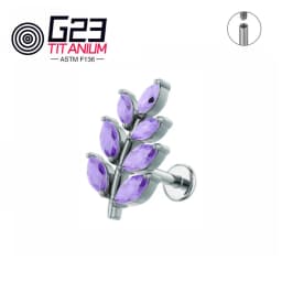 ASTM F136 Titanium 16G Leaf Shape CZ Earring Tragus Helix Conch Lobe Stud Piercing Jewelry