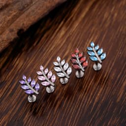 ASTM F136 Titanium 16G Leaf Shape CZ Earring Tragus Helix Conch Lobe Stud Piercing Jewelry