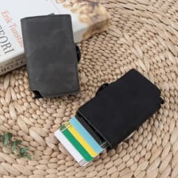 Split Leather Mens Slim Card Holder Wallet with Money Clip RFID Blocking Pop Up Credit Cardholder Minimalist Wallets for Men
