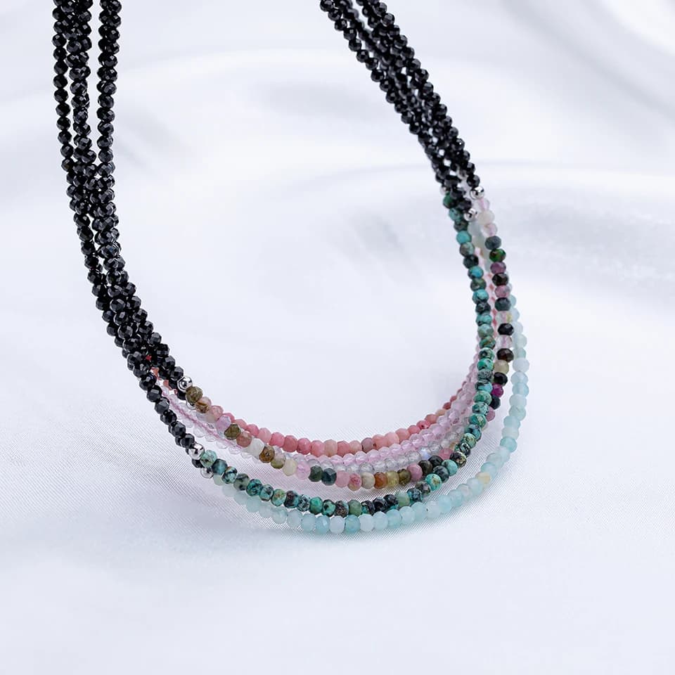 Natural Stone Necklace For Women Silver 925 Jewelry Heart Necklace 2mm Tourmaline Chokers Black Spinel Necklace