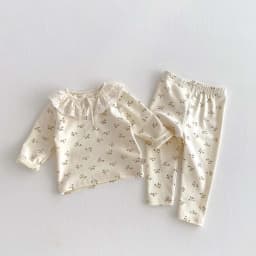 Ins Baby Spring and Autumn Children's Small Floral Baby suit Women's Lace Ruffle Collar Home Clothes 2 pces suit