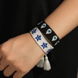Fashion Woven Bracelets Stackable Evil Eyes Embroidered Tassel Bracelets Everyday Style