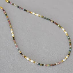 French retro art colored tourmaline real stone freshwater rice grain pearl bead short style fine necklace collarbone chain