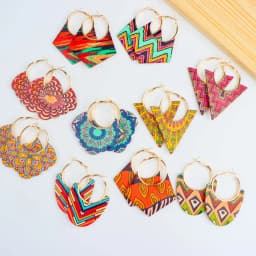 10/20/30/50Pairs/Lot Fashionable Printed Women's Wooden Thread Bohemian Vintage Hanging Earrings Daily Jewelry Randomly Shipped