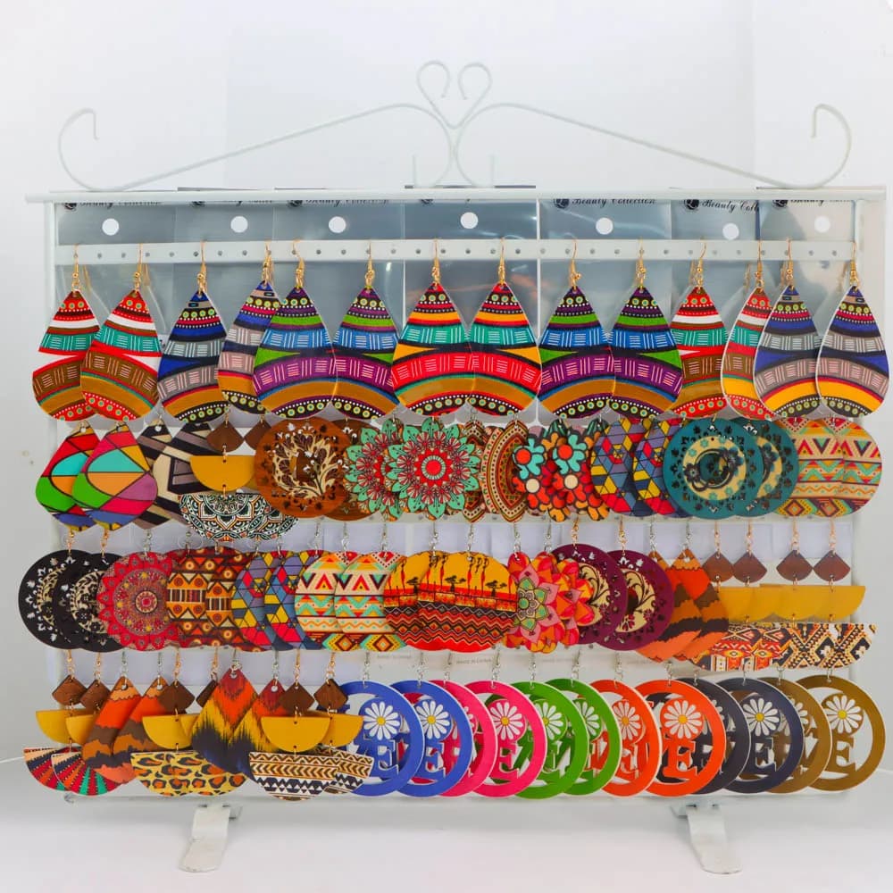 10/20/30/50Pairs/Lot Fashionable Printed Women's Wooden Thread Bohemian Vintage Hanging Earrings Daily Jewelry Randomly Shipped