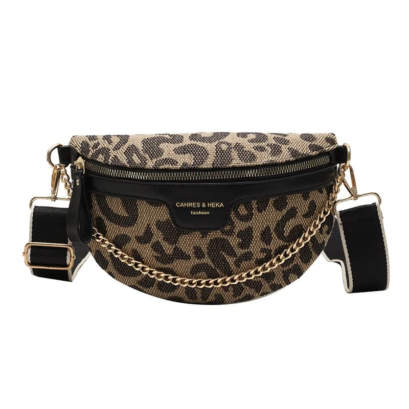 New Fashion Leopard Women Waist Bag Female Phone Purses Ladies Chest Wide Strap Crossbody Shoulder Bags Small Chain Fanny Packs
