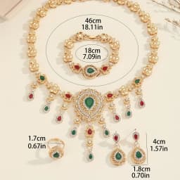 5pcs/set Hollow Out Dangle Earrings + Ring + Necklace + Bracelet Bollywood Vintage Style Jewelry Set 14k Gold Plated Paved Rhine