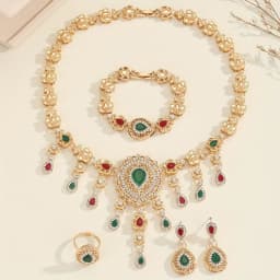 5pcs/set Hollow Out Dangle Earrings + Ring + Necklace + Bracelet Bollywood Vintage Style Jewelry Set 14k Gold Plated Paved Rhine