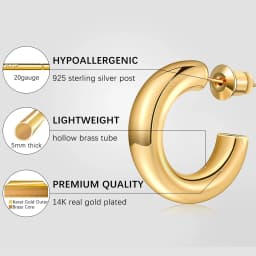 Eavva Hoop Earrings for Women Classic 14K Real Gold Plated Copper Hoop With 925 Sterling Silver Post Fashion Jewelry For Gift