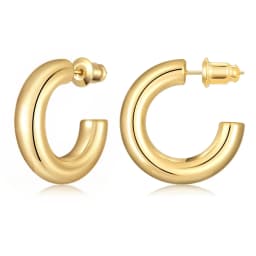 Eavva Hoop Earrings for Women Classic 14K Real Gold Plated Copper Hoop With 925 Sterling Silver Post Fashion Jewelry For Gift