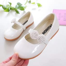 Kids Leather Shoes for Girls School Black Beige Shoes Floral Flower Girl Flats for Wedding Party Children Mary Janes Princess