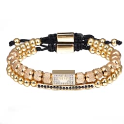 2pcs/set Charm Bracelet Men Stainless Steel Bracelet Beads Gold Color Bracelet For Men Cz Zircon Crown Bracelet