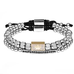 2pcs/set Charm Bracelet Men Stainless Steel Bracelet Beads Gold Color Bracelet For Men Cz Zircon Crown Bracelet