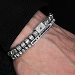2pcs/set Charm Bracelet Men Stainless Steel Bracelet Beads Gold Color Bracelet For Men Cz Zircon Crown Bracelet