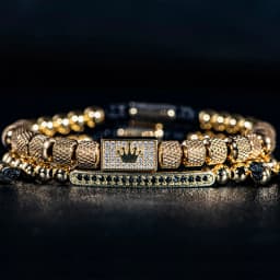2pcs/set Charm Bracelet Men Stainless Steel Bracelet Beads Gold Color Bracelet For Men Cz Zircon Crown Bracelet