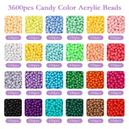 4mm 3600pcs Candy Color Acrylic Beads Set 24 Colors Solid Round Beads for DIY Jewelry Making Bracelets Necklaces Crafts 1mm Hole