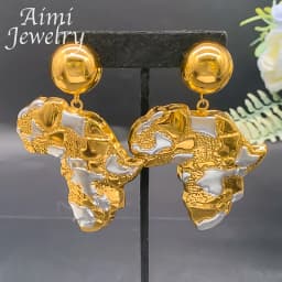Africa Map Dubai 18K Gold Plated Jewelry Set Pendant Necklace Earrings Women Party African Nigerian Egyptian Bridal Wedding Gift