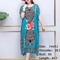 Casual Elegant Bohemian Printed Ethnic Style Retro Floral Woman Summer Street Wear Batwing Sleeve Loose Tunic Maternity Dress