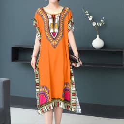 Casual Elegant Bohemian Printed Ethnic Style Retro Floral Woman Summer Street Wear Batwing Sleeve Loose Tunic Maternity Dress