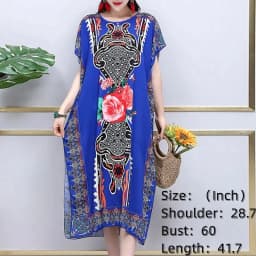 Casual Elegant Bohemian Printed Ethnic Style Retro Floral Woman Summer Street Wear Batwing Sleeve Loose Tunic Maternity Dress