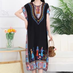 Casual Elegant Bohemian Printed Ethnic Style Retro Floral Woman Summer Street Wear Batwing Sleeve Loose Tunic Maternity Dress