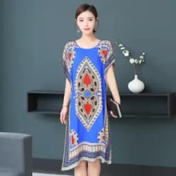 Casual Elegant Bohemian Printed Ethnic Style Retro Floral Woman Summer Street Wear Batwing Sleeve Loose Tunic Maternity Dress