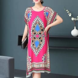 Casual Elegant Bohemian Printed Ethnic Style Retro Floral Woman Summer Street Wear Batwing Sleeve Loose Tunic Maternity Dress