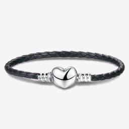 925 Sterling Silver Love Heart Bead Black Leather Rope Bracelet DIY Making Fit Original Bracelets for Women Fine Jewelry Gift