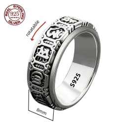 Simplicity Vintage S925 Sterling Silver Viking Rings for Men Women Fashion Personality Rotatable Woven Pattern Jewelry Gift