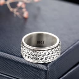 Simplicity Vintage S925 Sterling Silver Viking Rings for Men Women Fashion Personality Rotatable Woven Pattern Jewelry Gift