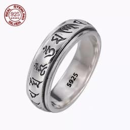 Simplicity Vintage S925 Sterling Silver Viking Rings for Men Women Fashion Personality Rotatable Woven Pattern Jewelry Gift