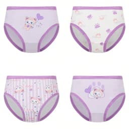 4-Piece Cute Girls Panties Premium Comfortable Cotton Baby Girls Briefs Aged 2-9 Pretty Kitty Pattern Children Underwear Bottoms