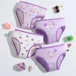 4-Piece Cute Girls Panties Premium Comfortable Cotton Baby Girls Briefs Aged 2-9 Pretty Kitty Pattern Children Underwear Bottoms