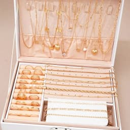 40 Pcs/Set Elegant Geometric Pearl Rings Multi-Layered Heart Zircon Necklace Simple Bracelet 3-In-1 Jewelry Set For Women Gifts