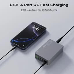 220W GaN Desktop Charger 6-Ports PD 100W USB Type C QC 3.0 Fast Charging Station for IPhone 16 Pro Tablet Macbook Samsung Laptop
