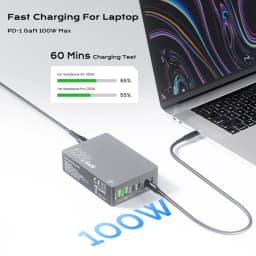 220W GaN Desktop Charger 6-Ports PD 100W USB Type C QC 3.0 Fast Charging Station for IPhone 16 Pro Tablet Macbook Samsung Laptop