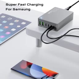 220W GaN Desktop Charger 6-Ports PD 100W USB Type C QC 3.0 Fast Charging Station for IPhone 16 Pro Tablet Macbook Samsung Laptop