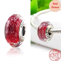 925 Silver Plated Murano Glass Galaxy Stars Clover Heart Bubbles Shiny Beads Fit Necklace Charms Bracelet DIY Jewelry For Mum
