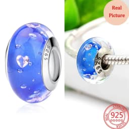925 Silver Plated Murano Glass Galaxy Stars Clover Heart Bubbles Shiny Beads Fit Necklace Charms Bracelet DIY Jewelry For Mum