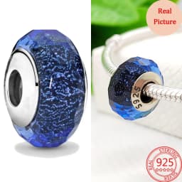 925 Silver Plated Murano Glass Galaxy Stars Clover Heart Bubbles Shiny Beads Fit Necklace Charms Bracelet DIY Jewelry For Mum