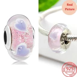 925 Silver Plated Murano Glass Galaxy Stars Clover Heart Bubbles Shiny Beads Fit Necklace Charms Bracelet DIY Jewelry For Mum