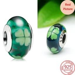 925 Silver Plated Murano Glass Galaxy Stars Clover Heart Bubbles Shiny Beads Fit Necklace Charms Bracelet DIY Jewelry For Mum